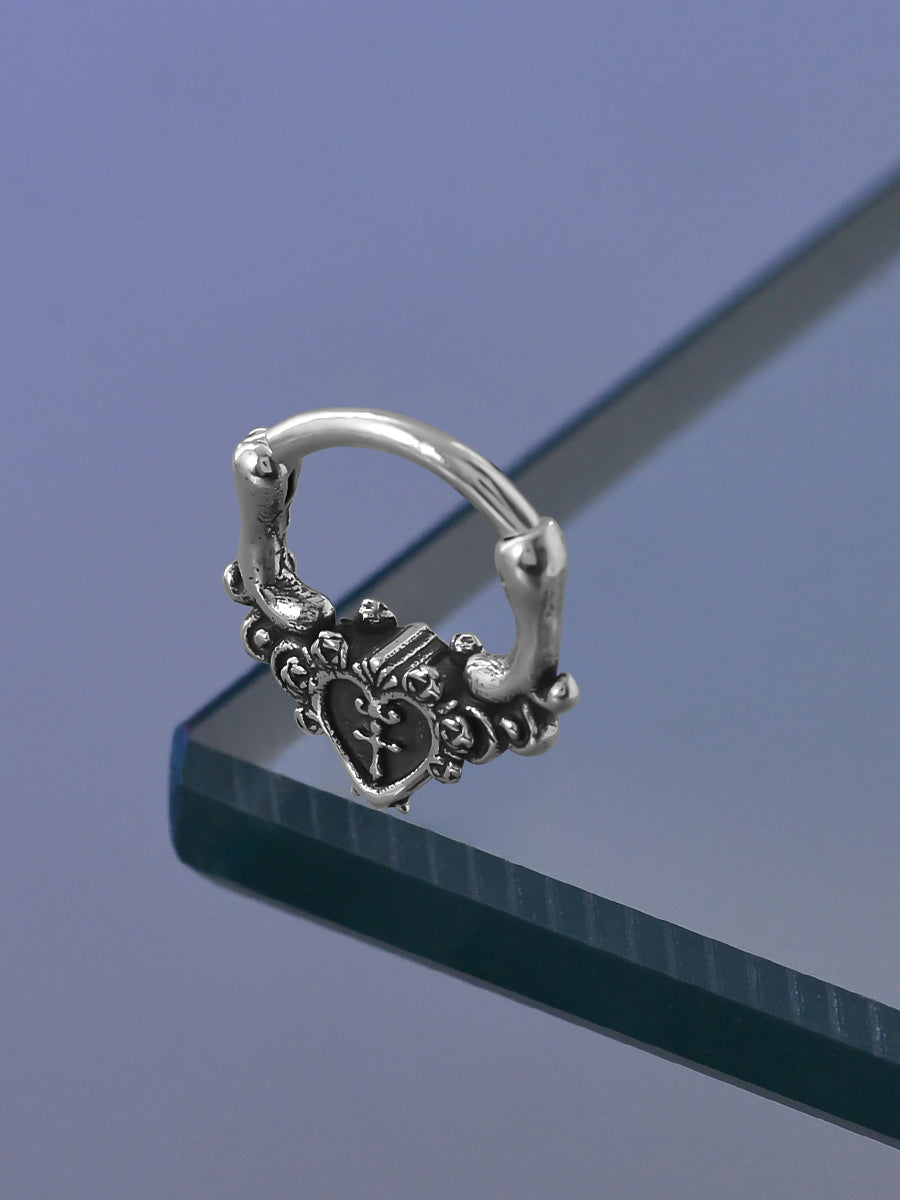 Ornate Heart Sterling Silver Septum Nose Ring