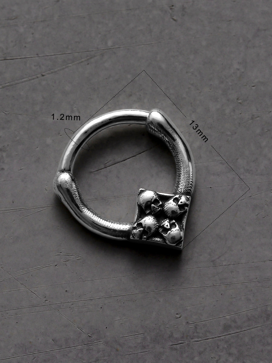 Four Skulls Sterling Silver Septum Nose Ring