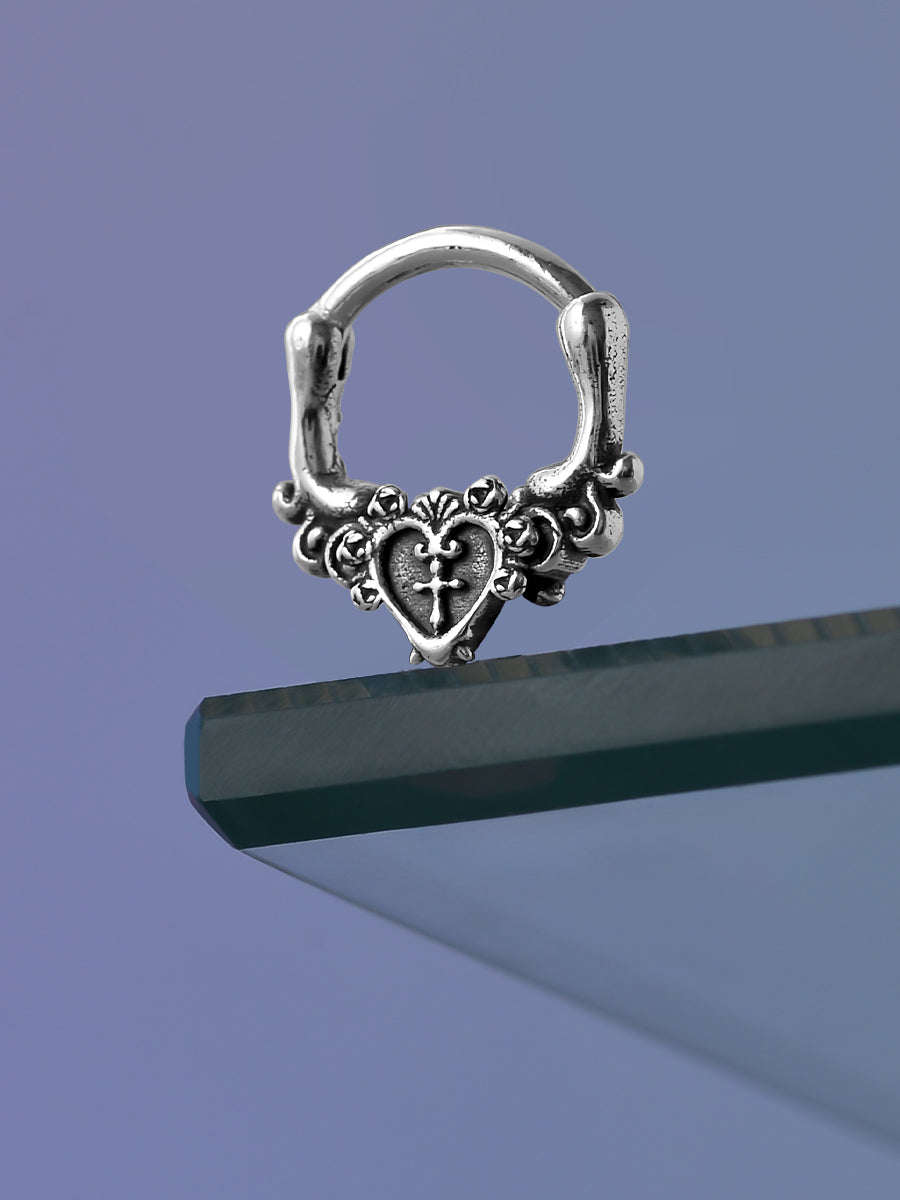 Ornate Heart Sterling Silver Septum Nose Ring