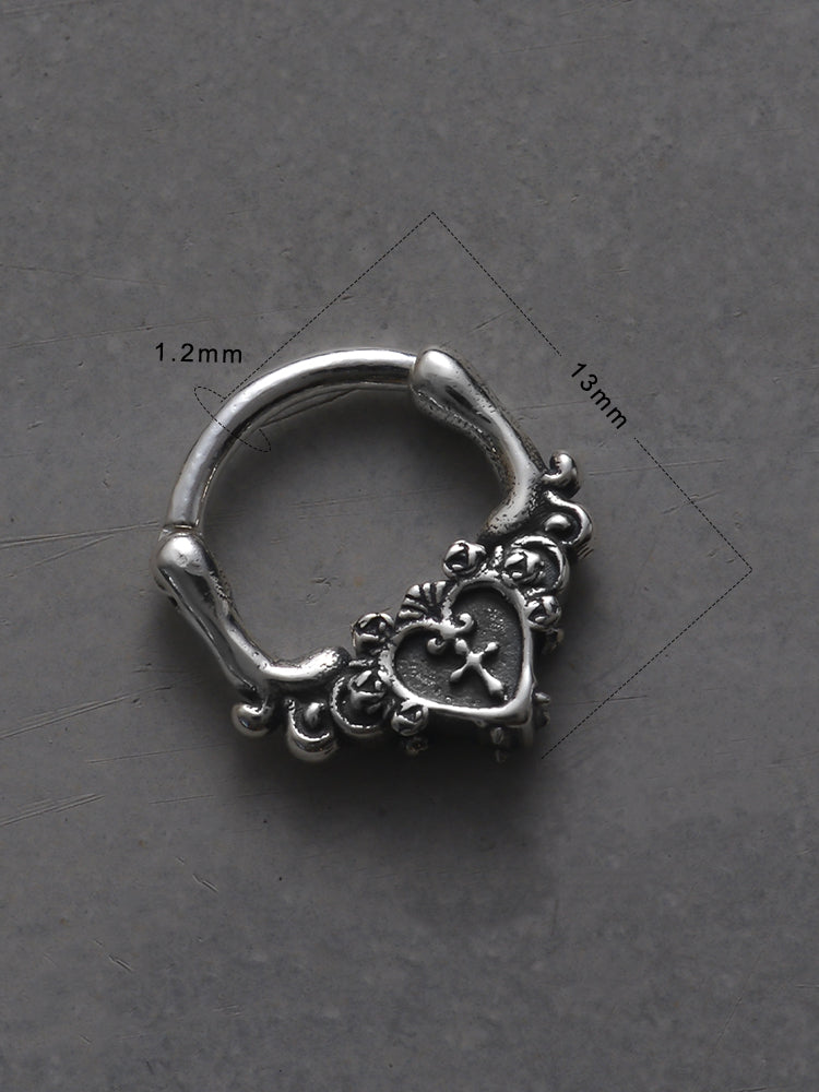 Ornate Heart Sterling Silver Septum Nose Ring