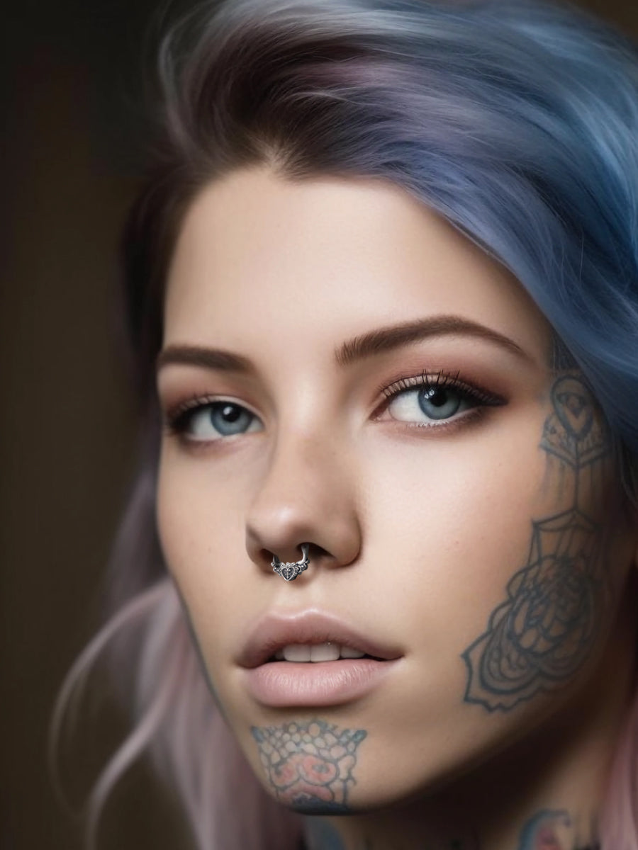 Ornate Heart Sterling Silver Septum Nose Ring