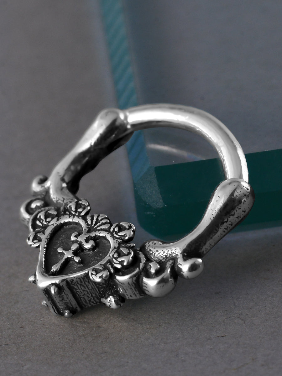 Ornate Heart Sterling Silver Septum Nose Ring