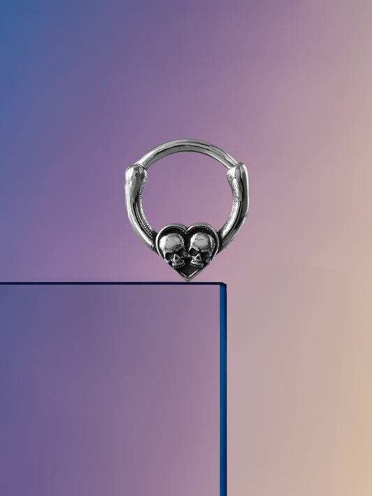 Heart Skull Sterling Silver Septum Nose Ring